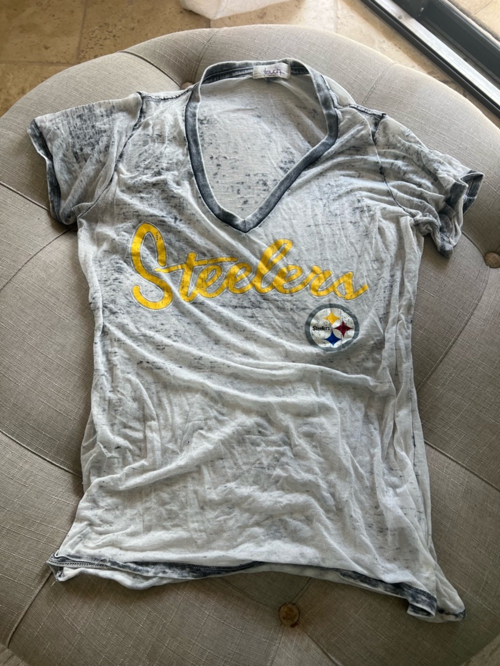 Touch by Alyssa Milano- Pittsburgh Steelers Heather Gray Tee with Marbled Detail